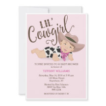 Cowgirl Baby Meisje Douche Uitnodiging Brunette Br