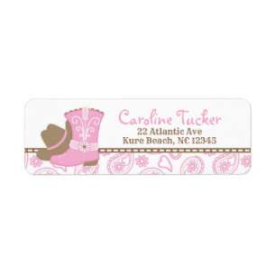 Cowgirl Baby shower Adres Label roze en bruin