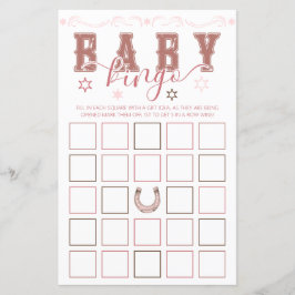 Cowgirl Baby shower Bingo spel – Saddle Up stijl