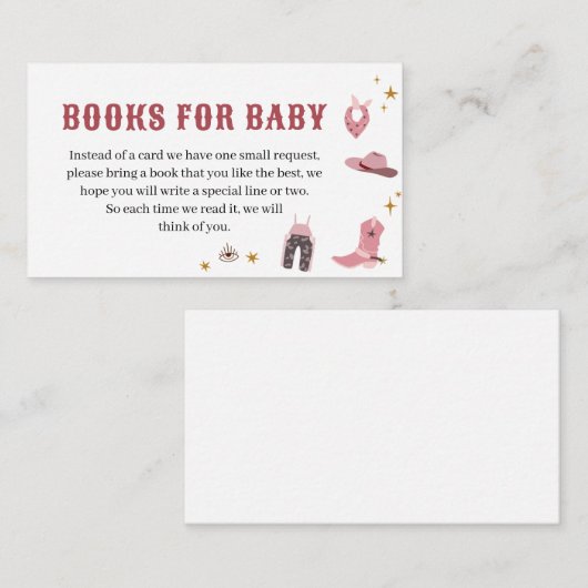 Cowgirl Baby shower Boeken voor Baby Informatiekaartje (Voorkant / Achterkant)