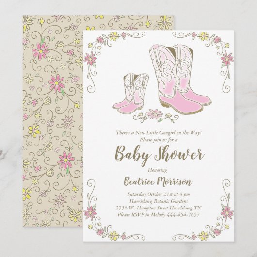 Cowgirl Baby Shower Country Western Roze Meisje Kaart (Voorkant / Achterkant)