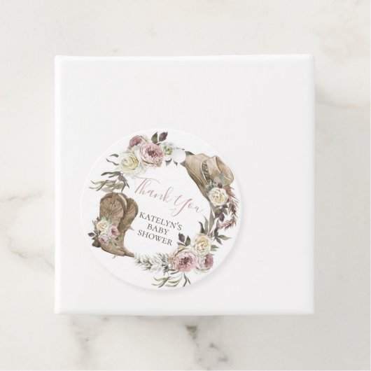 Cowgirl Baby shower Dank je Label (In situ)