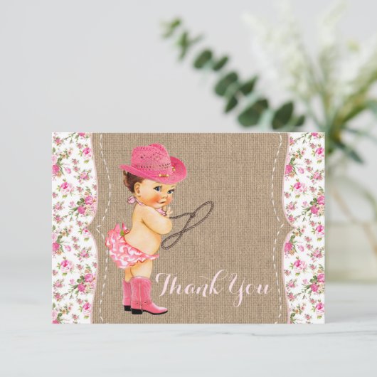 Cowgirl Baby shower Dank je wel Bedankkaart (Staand voorkant)