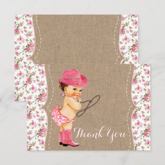 Cowgirl Baby shower Dank je wel Bedankkaart (Voorkant / Achterkant)