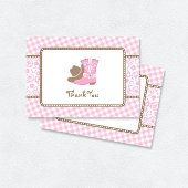Cowgirl Baby shower Dank u roze en bruin Bedankkaart