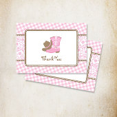 Cowgirl Baby shower Dank u roze en bruin Bedankkaart