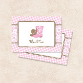 Cowgirl Baby shower Dank u roze en bruin Bedankkaart