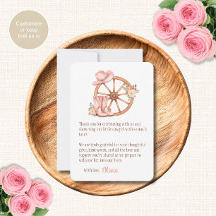 Cowgirl Baby Shower Dankkaartjes Roze Laarzen Hoed Notitiekaartje
