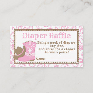 Cowgirl Baby shower Diaper Raffle Ticket roze Informatiekaartje