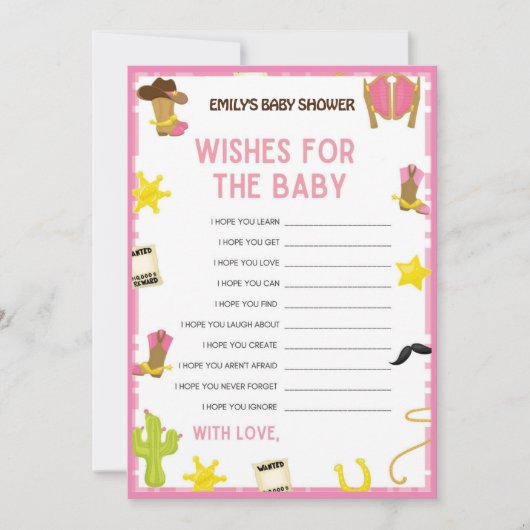 Cowgirl Baby shower Game - Editable Name, 5x7 size Kaart (Voorkant)