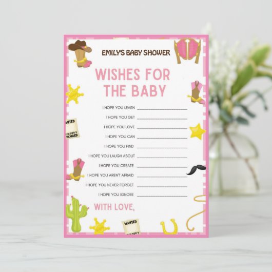 Cowgirl Baby shower Game - Editable Name, 5x7 size Kaart (Staand voorkant)