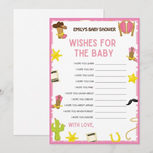 Cowgirl Baby shower Game - Editable Name, 5x7 size Kaart (Voorkant / Achterkant)