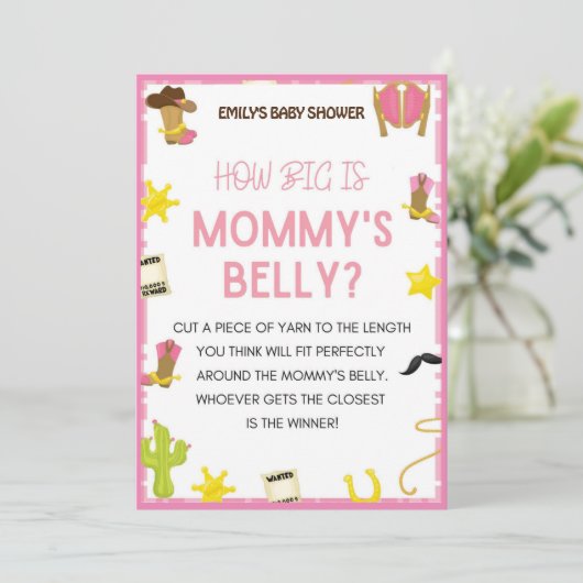 Cowgirl Baby shower Game - Editable Name, 5x7 size Kaart (Staand voorkant)