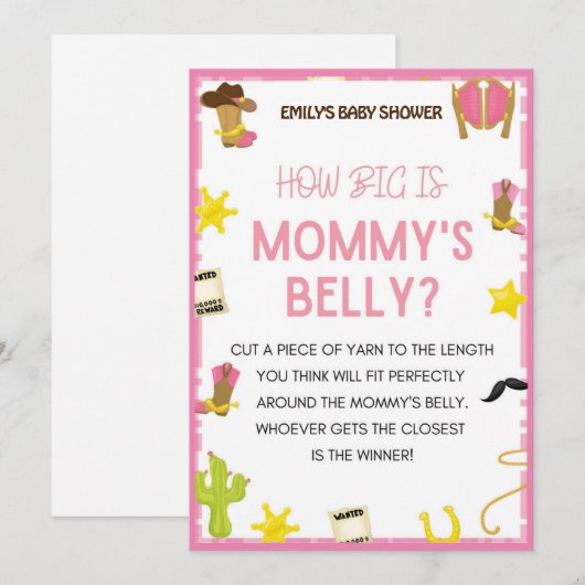 Cowgirl Baby shower Game - Editable Name, 5x7 size Kaart (Voorkant / Achterkant)