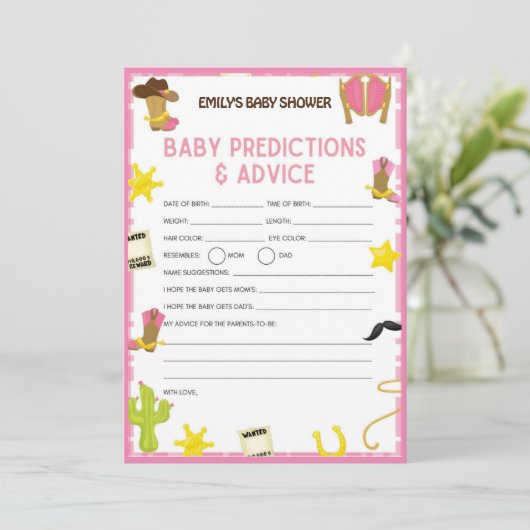 Cowgirl Baby shower Game - Editable Name, 5x7 size Kaart (Staand voorkant)