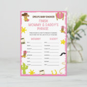 Cowgirl Baby shower Game - Editable Name, 5x7 size Kaart (Staand voorkant)