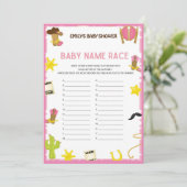 Cowgirl Baby shower Game - Editable Name, 5x7 size Kaart (Staand voorkant)