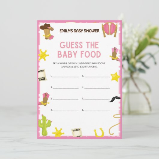 Cowgirl Baby shower Game - Editable Name, 5x7 size Kaart (Staand voorkant)