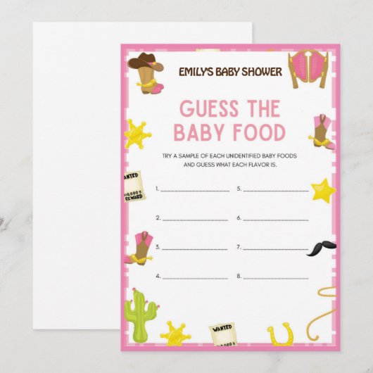 Cowgirl Baby shower Game - Editable Name, 5x7 size Kaart (Voorkant / Achterkant)