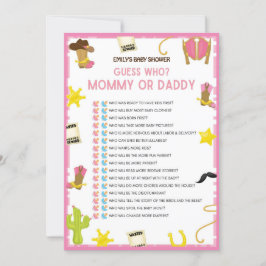 Cowgirl Baby shower Game - Editable Name, 5x7 size Kaart