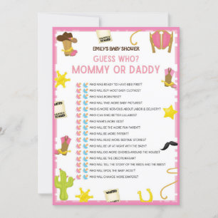 Cowgirl Baby shower Game - Editable Name, 5x7 size Kaart