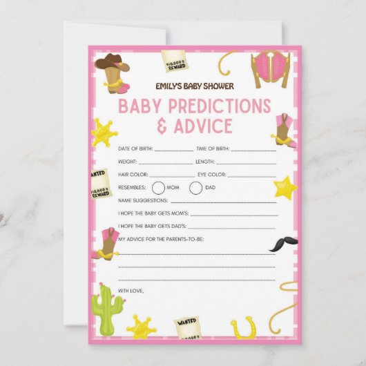 Cowgirl Baby shower Game - Editable Name, 5x7 size Kaart (Voorkant)
