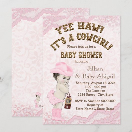 Cowgirl Baby shower Kaart (Voorkant / Achterkant)