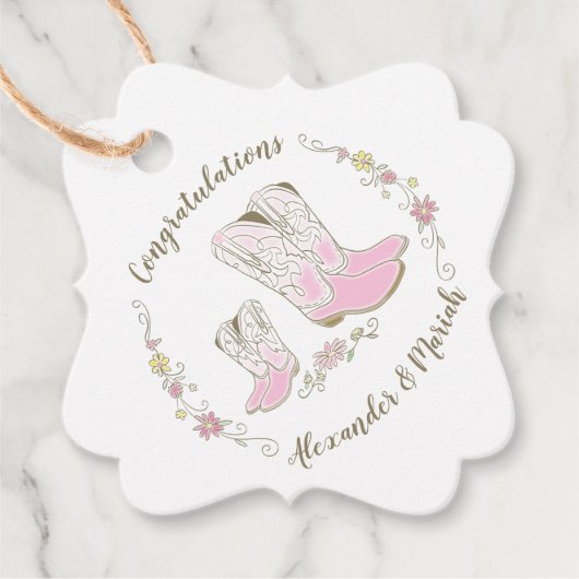 Cowgirl Baby shower Land Western roze meisje Bedankjes Labels (Voorkant)