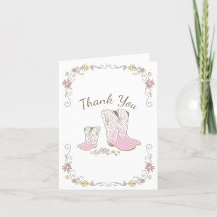 Cowgirl Baby shower Land Western roze meisje Bedankkaart