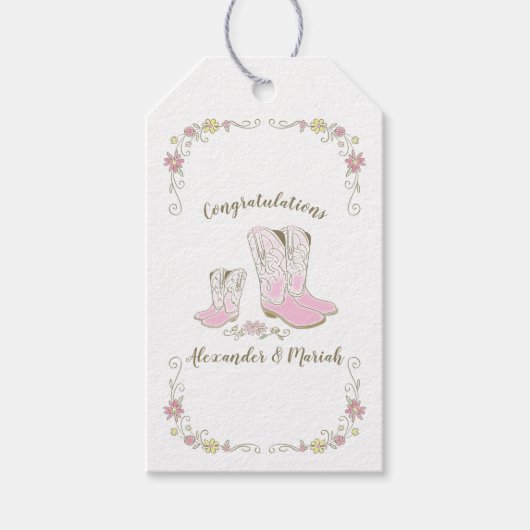 Cowgirl Baby shower Land Western roze meisje Cadeaulabel (Voorkant)
