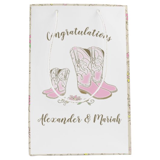 Cowgirl Baby shower Land Western roze meisje Medium Cadeauzakje (Voorkant)
