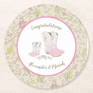 Cowgirl Baby shower Land Western roze meisje Ronde Kartonnen Onderzetter