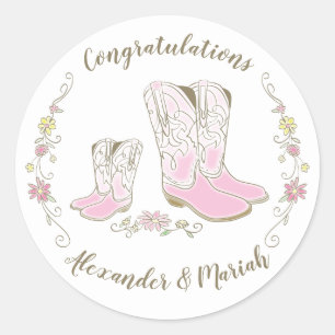 Cowgirl Baby shower Land Western roze meisje Ronde Sticker