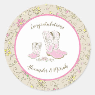 Cowgirl Baby shower Land Western roze meisje Ronde Sticker