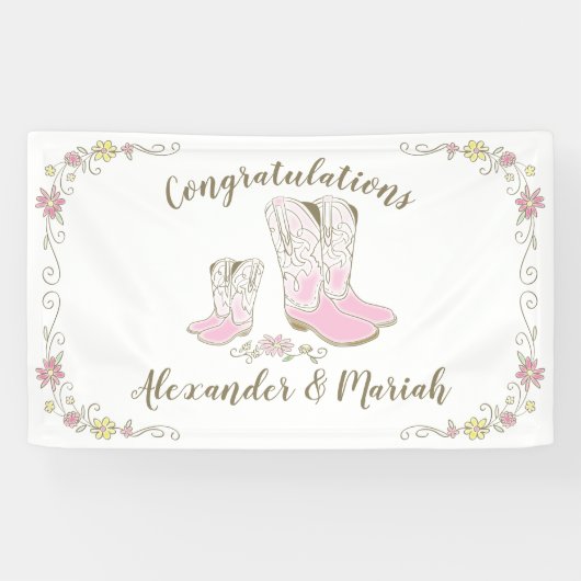 Cowgirl Baby shower Land Western roze meisje Spandoek (Horizontaal)