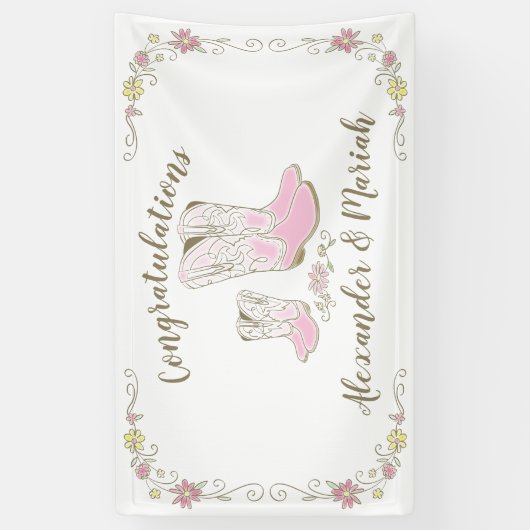 Cowgirl Baby shower Land Western roze meisje Spandoek (Verticaal)