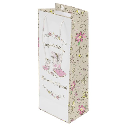 Cowgirl Baby shower Land Western roze meisje Wijn Cadeautas (Achterkant Gekanteld)