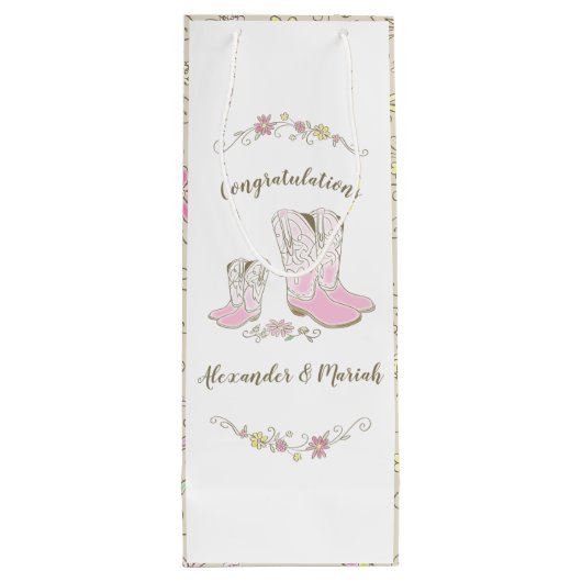 Cowgirl Baby shower Land Western roze meisje Wijn Cadeautas (Achterkant)