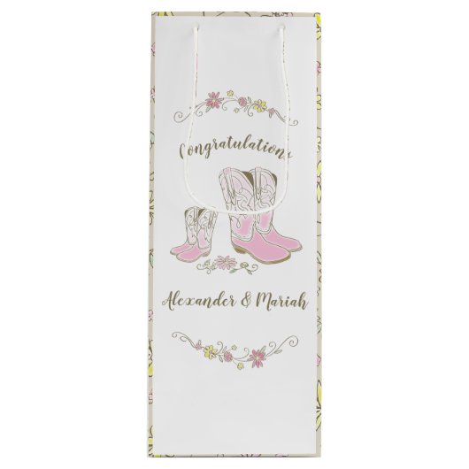 Cowgirl Baby shower Land Western roze meisje Wijn Cadeautas (Voorkant)