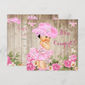 Cowgirl Baby shower Pink Rustic Wood Girl Brunette Kaart (Voorkant / Achterkant)