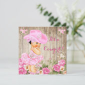 Cowgirl Baby shower Pink Rustic Wood Girl Brunette Kaart (Staand voorkant)