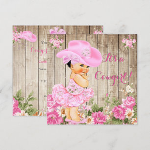 Cowgirl Baby shower Pink Rustic Wood Girl Brunette Kaart