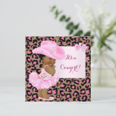 Cowgirl Baby shower Roze leopard Meisje Etnische Kaart (Staand voorkant)