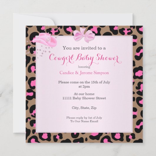 Cowgirl Baby shower Roze leopard Meisje Etnische Kaart (Achterkant)