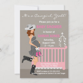 Cowgirl Baby Shower-uitnodigingen - Brunette Weste Kaart