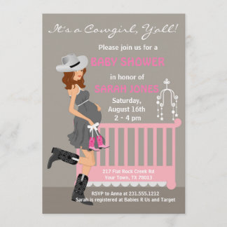 Cowgirl Baby Shower-uitnodigingen - Brunette Weste Kaart