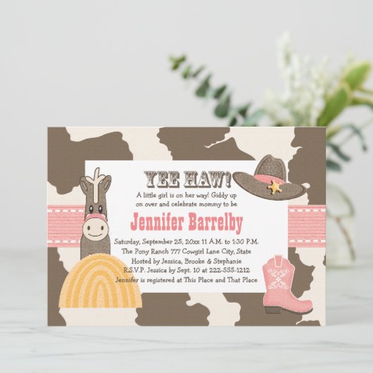 Cowgirl Baby Shower-uitnodigingen Kaart (Staand voorkant)