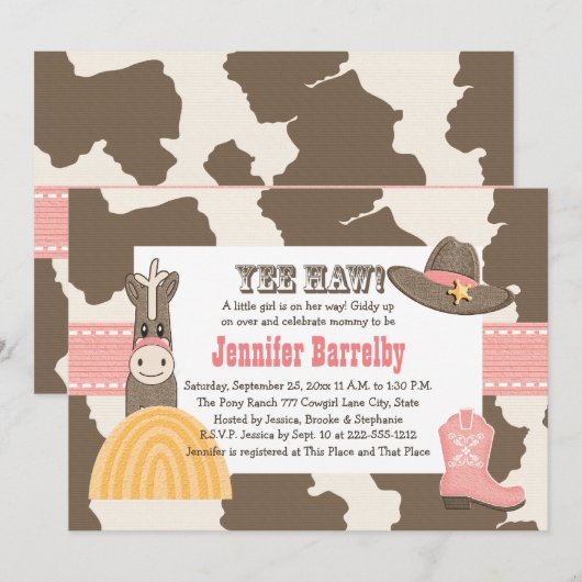 Cowgirl Baby Shower-uitnodigingen Kaart (Voorkant / Achterkant)