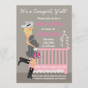 Cowgirl Baby Shower-uitnodigingen - Western geblon Kaart