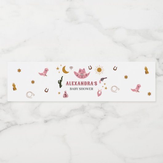 Cowgirl Baby shower Waterfles Etiket (Enkel label)